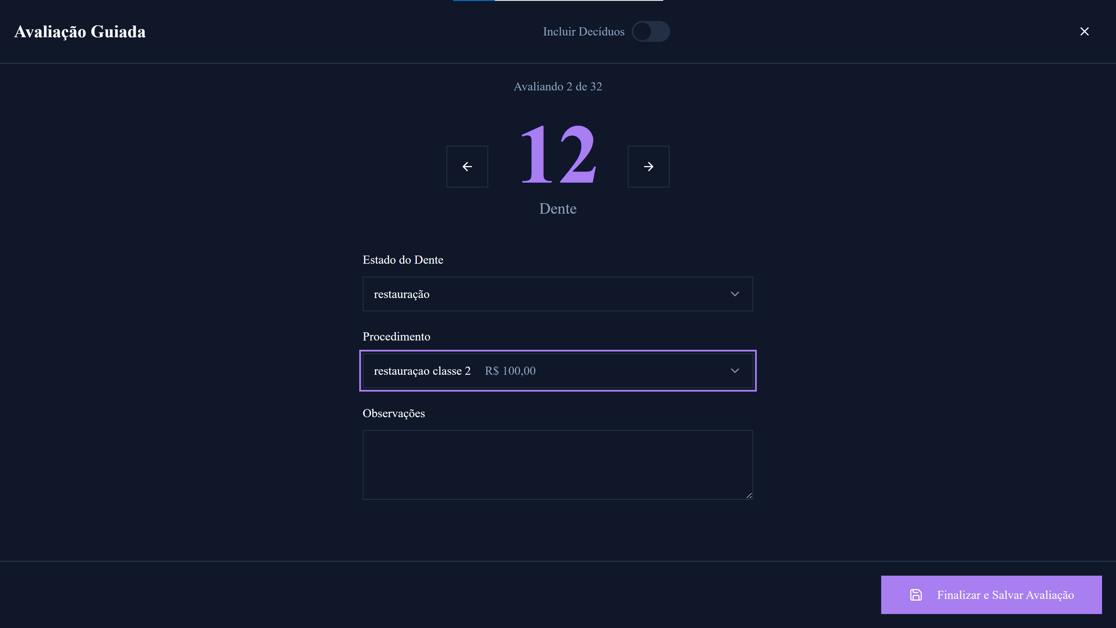 Avaliação Guiada (Odontograma)